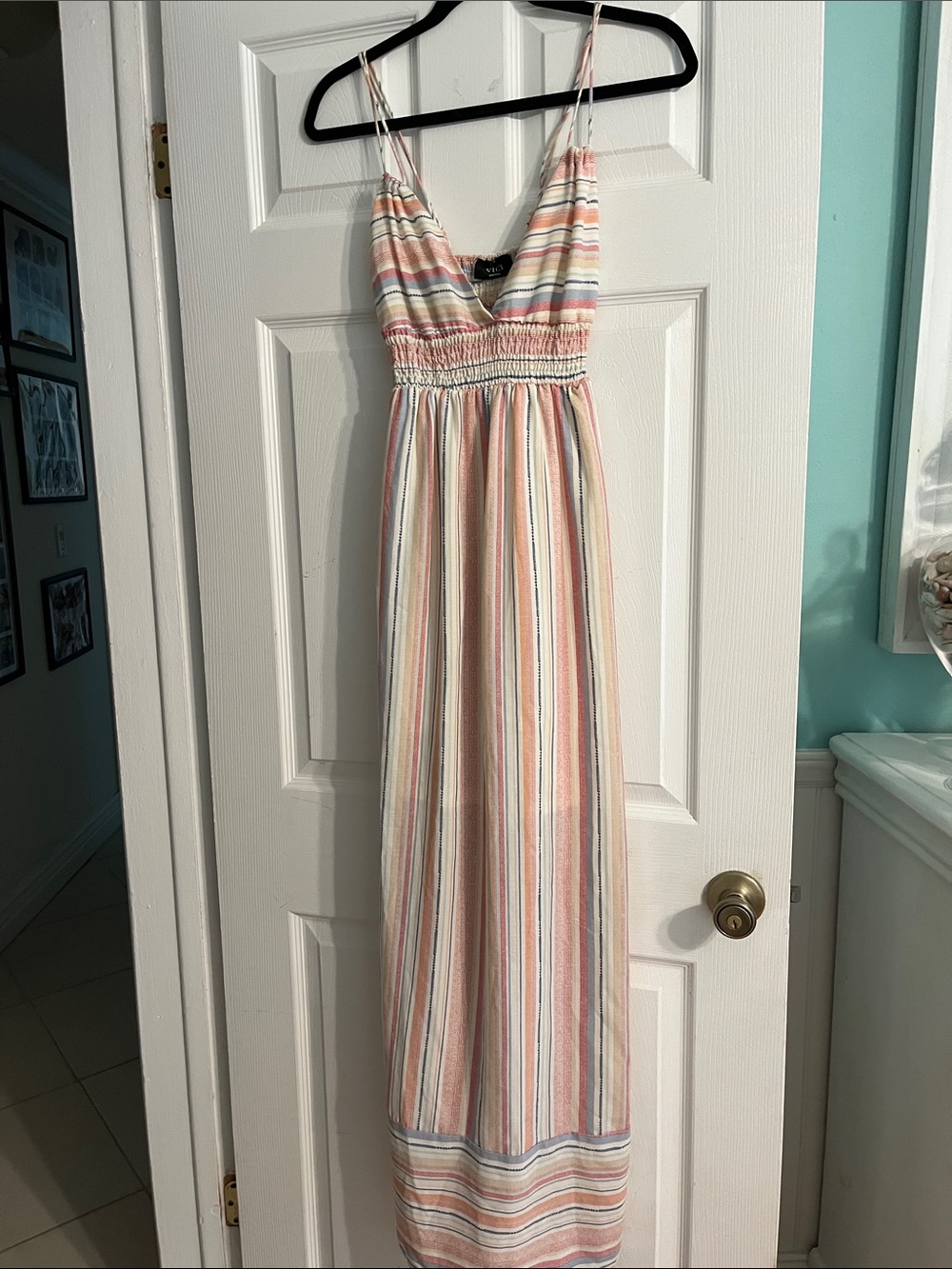 Vici Pastel Striped Maxi Dress in Pink, Blue, Cream